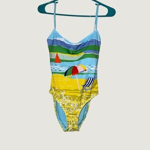 Kate Spade New York Beach Scene Tie Back One Piece Swimsuit Multi S6D539 Medium
